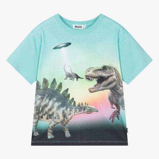 Molo-Teen Boys Blue Cotton Dinosaur T-Shirt | Childrensalon