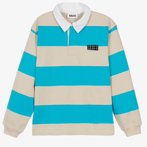 Molo-Teen Boys Blue Striped Cotton Rugby Shirt | Childrensalon