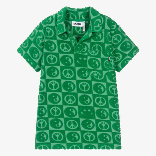 Molo-Teen Boys Green Cotton Towelling Polo Shirt | Childrensalon