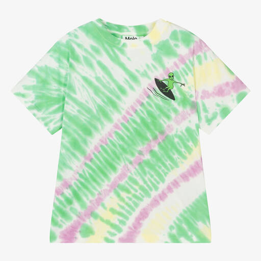 Molo-Teen Boys Green Organic Cotton Tie-Dye T-Shirt | Childrensalon