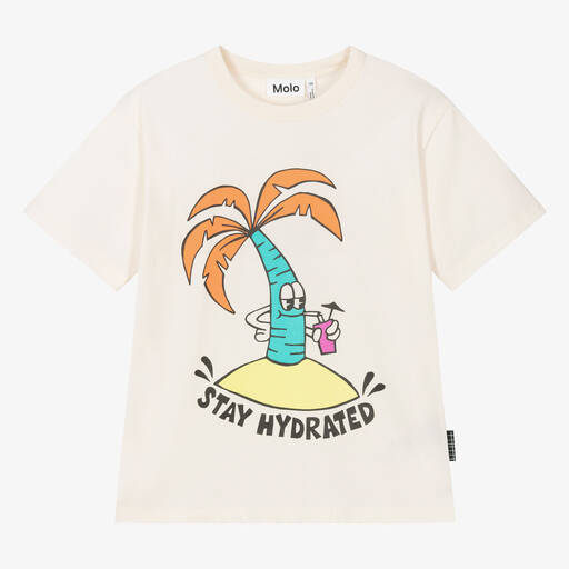Molo-Teen Boys Ivory Palm Tree Cotton T-Shirt | Childrensalon