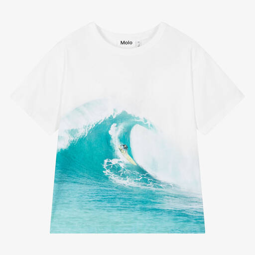 Molo-Teen Boys White Cotton Wave T-Shirt | Childrensalon