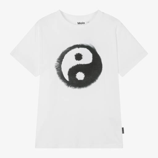 Molo-Teen Boys White Yin Yang Cotton T-Shirt | Childrensalon
