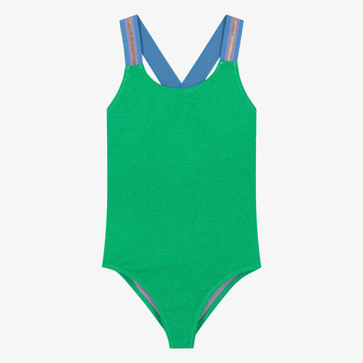 Molo-Teen Girls Green Lurex Swimsuit (UPF50+) | Childrensalon