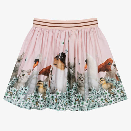 Molo-Teen Girls Pink Animals Cotton Skirt | Childrensalon