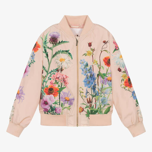 Molo-Teen Girls Pink Floral Bomber Jacket | Childrensalon