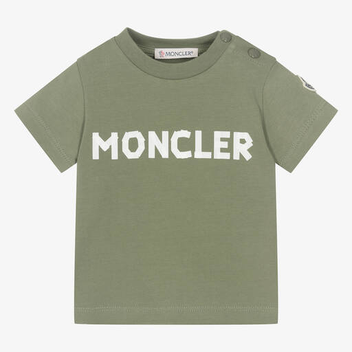 Moncler Enfant-Baby Boys Khaki Green Cotton T-Shirt | Childrensalon