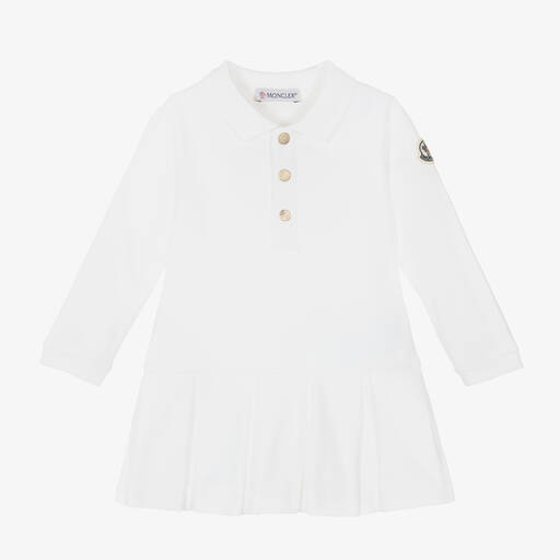 Moncler Enfant-Baby Girls Ivory Cotton Piqué Dress | Childrensalon