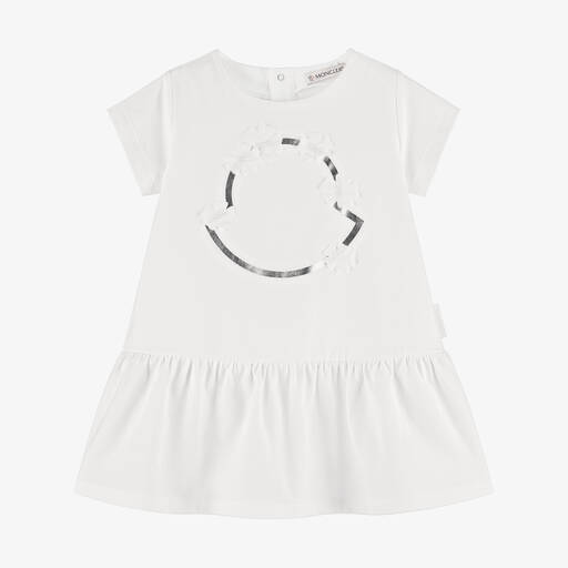 Moncler Enfant-Baby Girls White Cotton Dress | Childrensalon