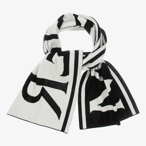 Moncler Enfant-Кремово-черный шерстяной шарф | Childrensalon