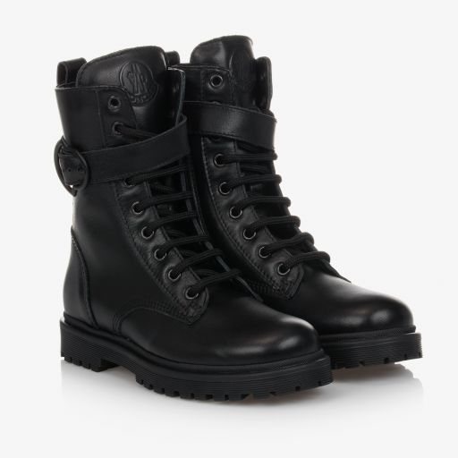 Moncler Enfant-Black Leather Ankle Boots | Childrensalon