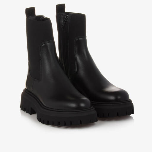 Moncler Enfant-Black Leather Chelsea Boots | Childrensalon