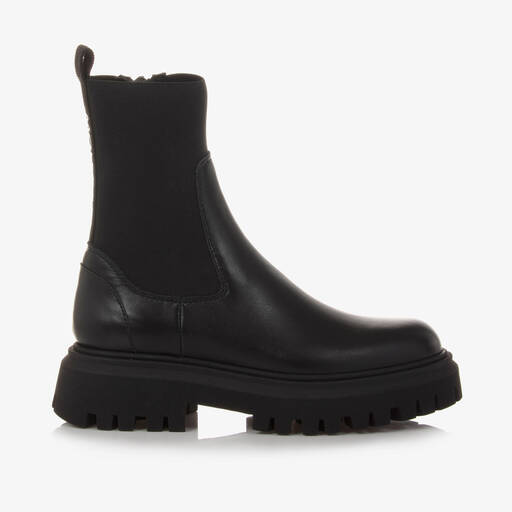 Moncler Enfant-Black Leather Chelsea Boots | Childrensalon