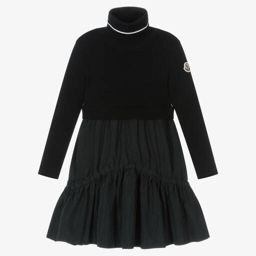 Moncler Enfant-Black Wool & Taffeta Dress | Childrensalon