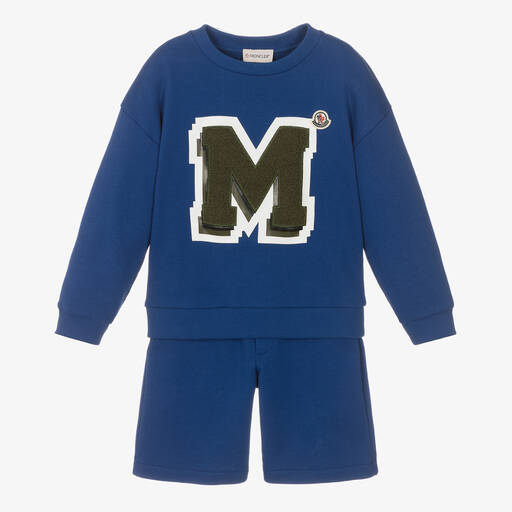 Moncler Enfant-Blue Cotton Logo Shorts Set | Childrensalon