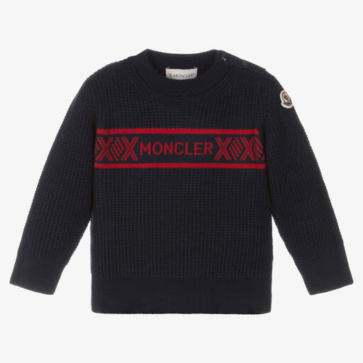 Moncler Enfant-Blue Wool Knit Logo Sweater | Childrensalon