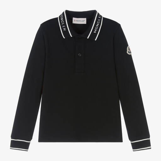 Moncler Enfant-Boys Black Cotton Polo Shirt | Childrensalon