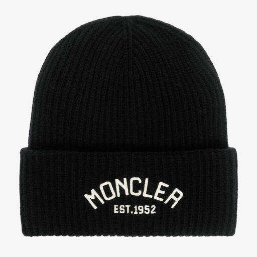 Moncler Enfant-قبعة بيني صوف بكر محبوك لون أسود للأولاد | Childrensalon