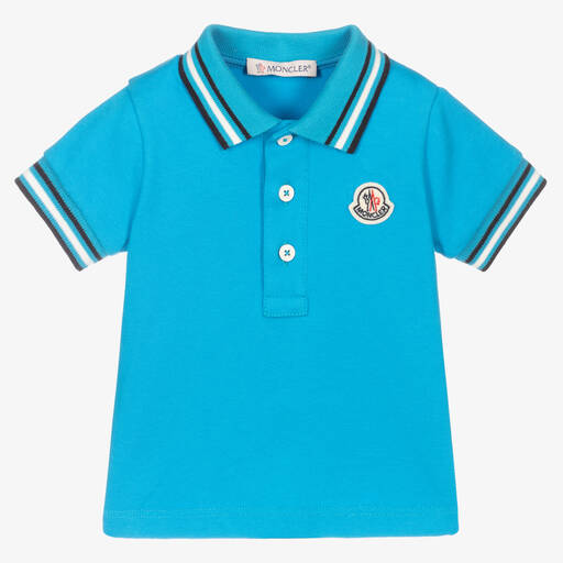 Moncler Enfant-Boys Blue Cotton Logo Polo Shirt   | Childrensalon