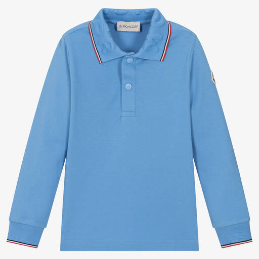Moncler Enfant-Голубая рубашка поло из хлопка | Childrensalon