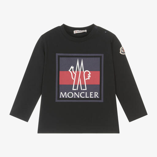 Moncler Enfant-Boys Blue Cotton Tricolour Logo Top | Childrensalon