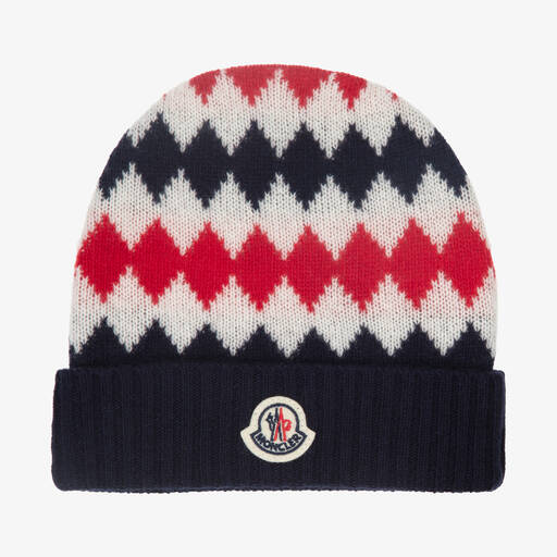 Moncler Enfant-Boys Blue & Red Wool Beanie Hat | Childrensalon