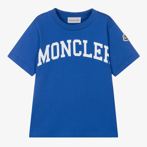 Moncler Enfant-تيشيرت فارسيتي قطن لون أزرق وأبيض للأولاد | Childrensalon