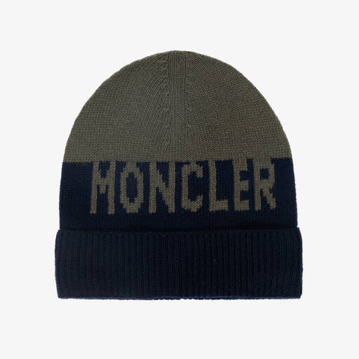 Moncler Enfant-Boys Green & Blue Wool Beanie Hat | Childrensalon