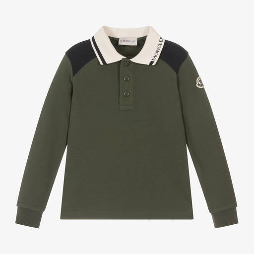 Moncler Enfant-توب بولو قطن بيكيه لون أخضر للأولاد | Childrensalon