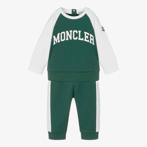 Moncler Enfant-بدلة رياضية قطن جيرسي لون أخضر وأبيض للأولاد | Childrensalon