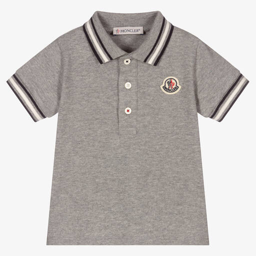 Moncler Enfant-Boys Grey Cotton Logo Polo Shirt   | Childrensalon