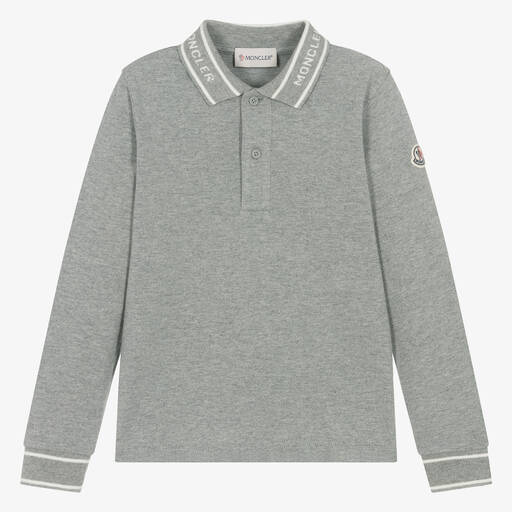 Moncler Enfant-Boys Grey Cotton Polo Shirt | Childrensalon