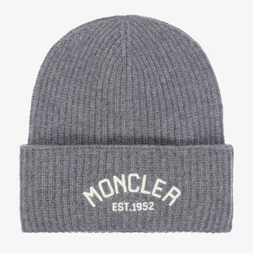 Moncler Enfant-قبعة بيني صوف بكر محبوك لون رمادي للأولاد | Childrensalon