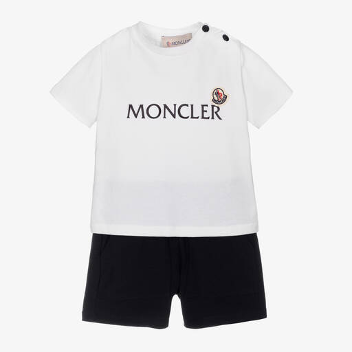 Moncler Enfant-Boys Ivory & Blue Cotton Shorts Set | Childrensalon