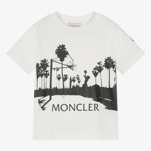 Moncler Enfant-Boys Ivory Cotton Basketball T-Shirt | Childrensalon