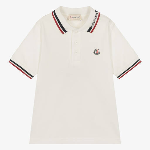 Moncler Enfant-Boys Ivory Cotton Piqué Polo Shirt | Childrensalon