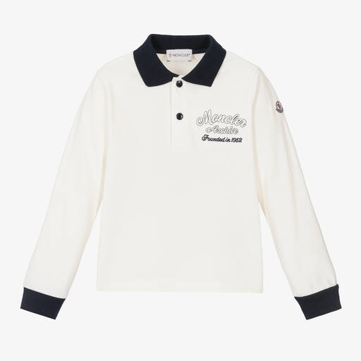Moncler Enfant-Baumwollpiqué-Poloshirt Elfenbein | Childrensalon
