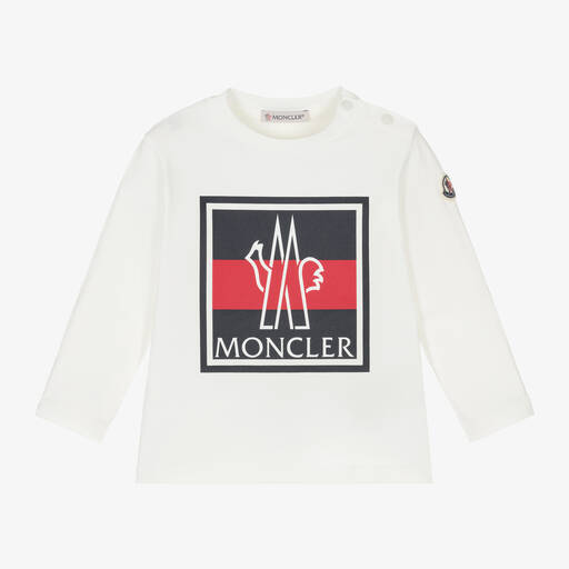 Moncler Enfant-Boys Ivory Cotton Tricolour Logo Top | Childrensalon