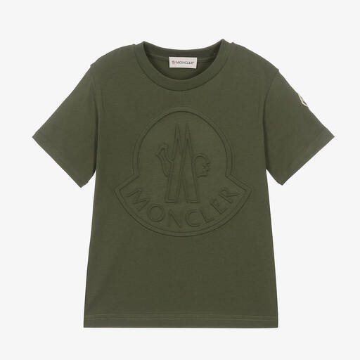 Moncler Enfant-Boys Khaki Green Cotton T-Shirt | Childrensalon