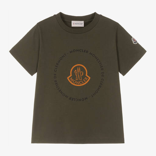 Moncler Enfant-Boys Khaki Green Cotton T-Shirt | Childrensalon