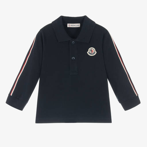 Moncler Enfant-Boys Navy Blue Cotton Polo Shirt | Childrensalon