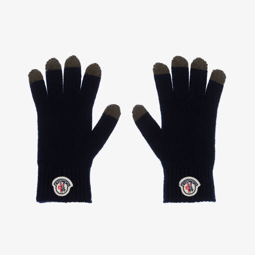 Moncler Enfant-Boys Navy Blue Knitted Wool Gloves | Childrensalon