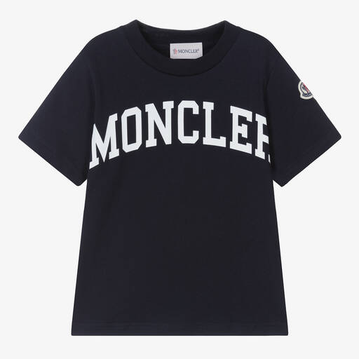 Moncler Enfant-College-T-Shirt Navyblau/Weiß | Childrensalon