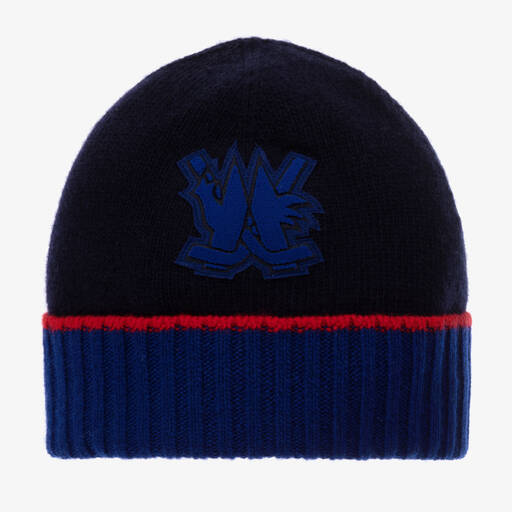 Moncler Enfant-Boys Navy Blue Wool Beanie Hat | Childrensalon