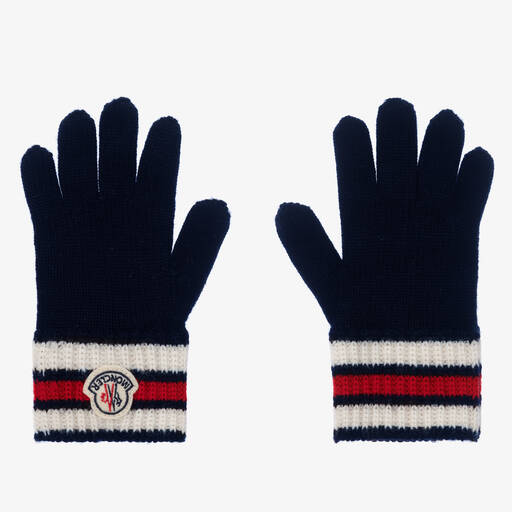 Moncler Enfant-Boys Navy Blue Wool Gloves | Childrensalon