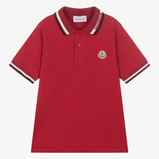 Moncler Enfant-Boys Red Cotton Piqué Polo Shirt | Childrensalon
