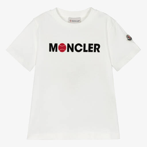 Moncler Enfant-Boys White Cotton Basketball T-Shirt | Childrensalon