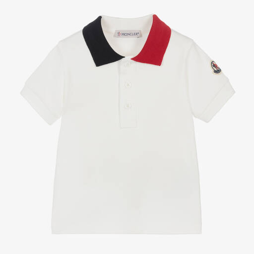 Moncler Enfant-Boys White Cotton Piqué Polo Shirt | Childrensalon