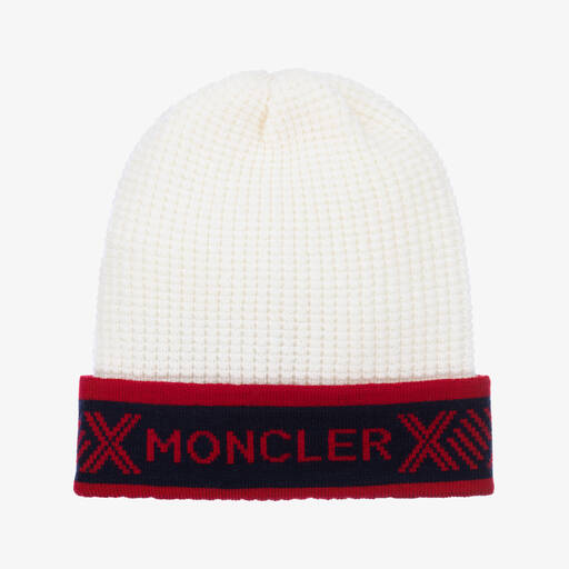 Moncler Enfant-Boys White Knitted Wool Hat | Childrensalon