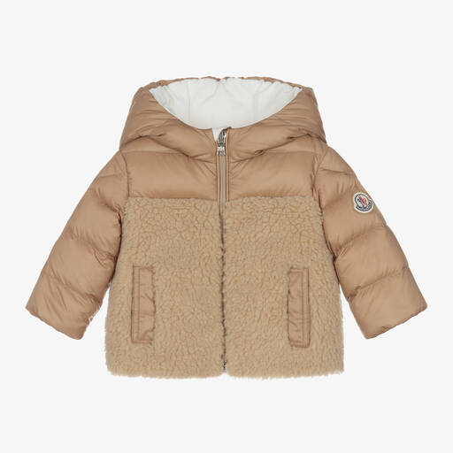 Moncler Enfant-Manteau à capuche marron en polaire | Childrensalon